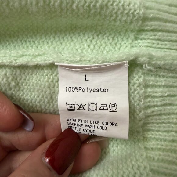 Mint Green Knit Sweater Soft Cozy Crewneck Pullover Minimalist Winter Top - Picture 6 of 6